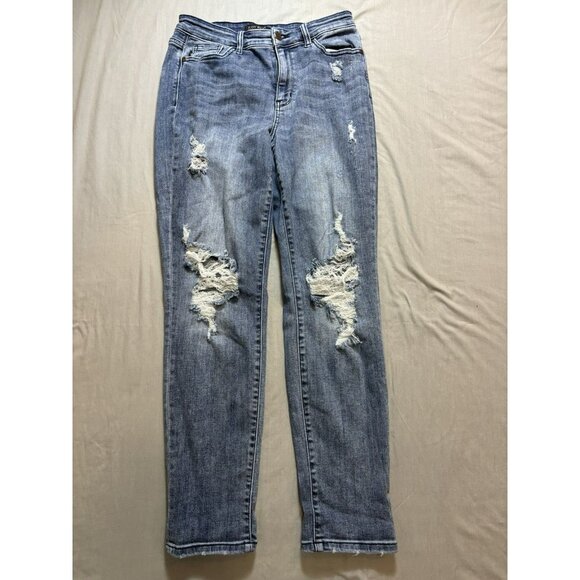 Judy Blue Jeans Womens 7/28 Blue Boyfriend Fit Stretch Distressed Denim Preppy - Picture 1 of 8